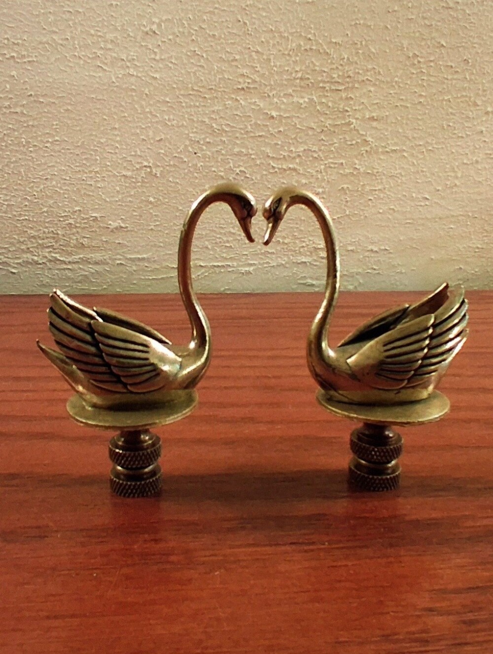 Swan Bird Lamp Finial Shade Topper Detailed Brass Retro Bird Lover 2.75" Set 2